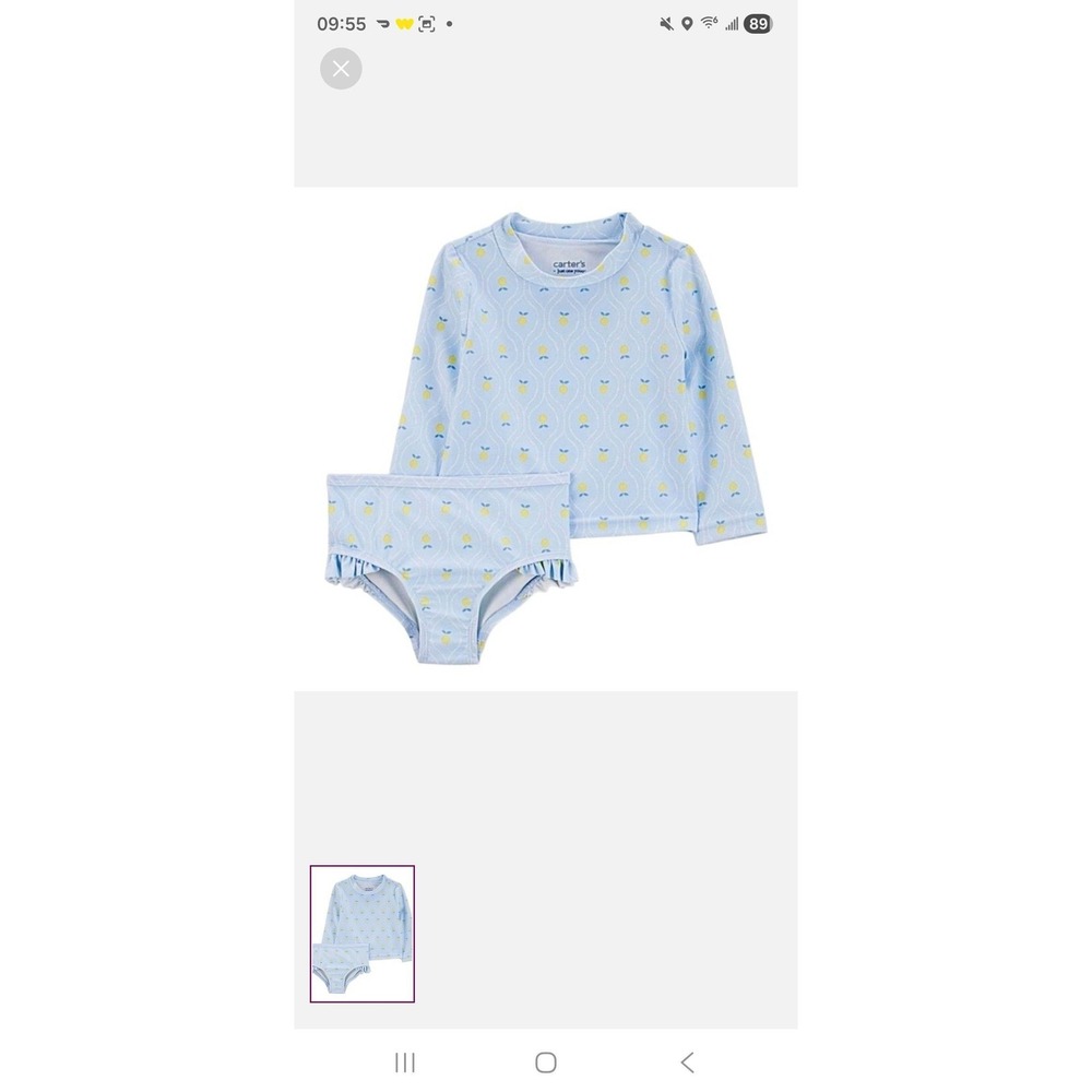 Carters Just One You Baby Girls 6M Blue Lemon Rash Guard Swimsuit Set UPF 50+